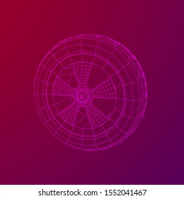 Automobile rubber car wheel tire and rim. Wireframe low poly mesh vector illustration. Auto service repair concept.