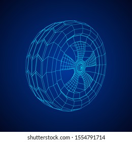 Automobile rubber car wheel tire and rim. Wireframe low poly mesh vector illustration. Auto service repair concept.
