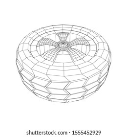 Automobile rubber car wheel tire and rim. Wireframe low poly mesh vector illustration. Auto service repair concept.