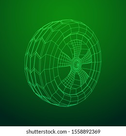 Automobile rubber car wheel tire and rim. Wireframe low poly mesh vector illustration. Auto service repair concept.