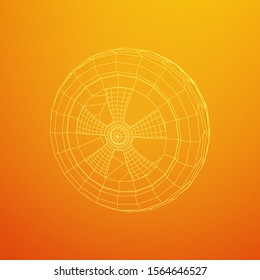 Automobile rubber car wheel tire and rim. Wireframe low poly mesh vector illustration. Auto service repair concept.