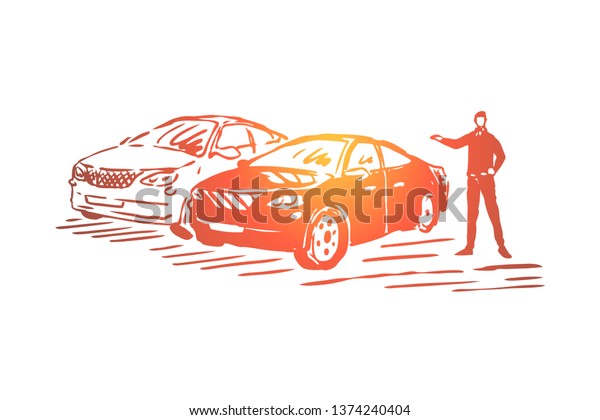 Automobile sale business,\
luxury vehicle showroom, dealership center, auto shop salesman,\
parking lot