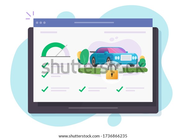 Automobile and vehicle monitoring security lock
check software.  Online system on computer device or digital tablet
connected to smart car.  Wireless remote distance control of secure
alarm vector flat