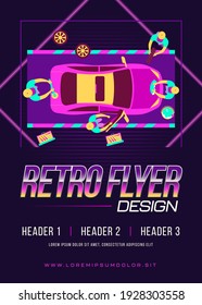 Automobile service team working on car, washing and polishing vehicle, changing wheels. Vector illustration for car maintenance, repairing crashed car, garage, mechanic service station concept