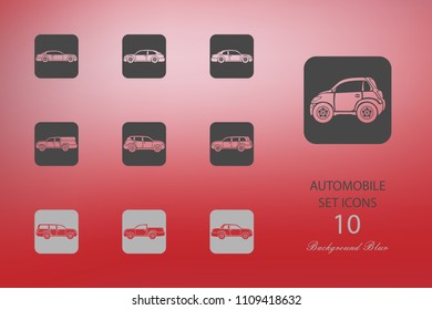 Automobile. Set of flat icons on blurred background. Vector illustration