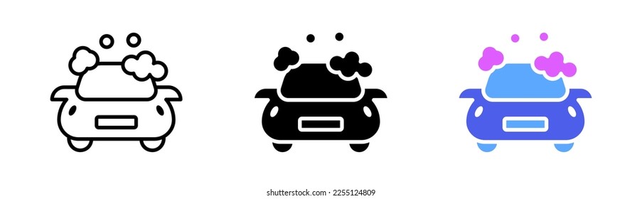 Automobile set icon. Car wash, wheel replacement, service station, polishing, replacement, rental, garage, recycling, etc. Vector icon in line, black and colorful style on white background