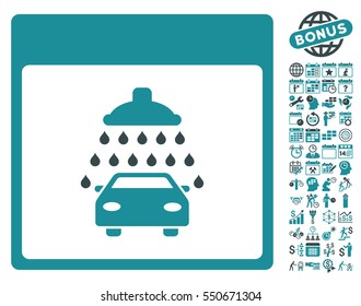 Automobile Shower Calendar Page icon with bonus calendar and time management icon set. Vector illustration style is flat iconic symbols, soft blue, white background.