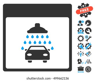Automobile Shower Calendar Page pictograph with bonus setup tools design elements. Vector illustration style is flat iconic symbols, blue and gray, white background.