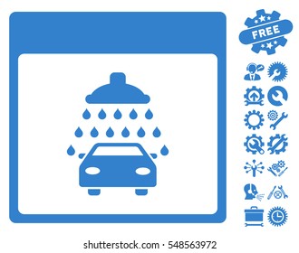 Automobile Shower Calendar Page pictograph with bonus options symbols. Vector illustration style is flat iconic symbols, cobalt, white background.