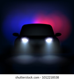 Automobile silhouette with headlights and shadows.  Vector illustration. Eps 10.