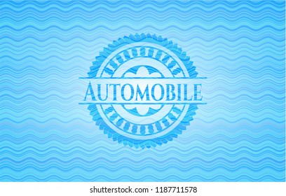 Automobile sky blue water wave badge background.