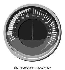 Automobile speedometer icon. Gray monochrome illustration of automobile speedometer vector icon for web