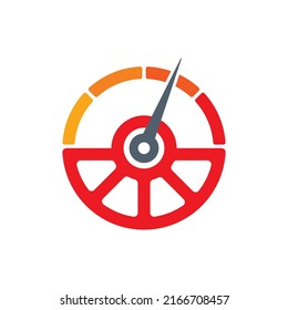 automobile steering wheel and semi-circle speedometer. steering and speedometer concept