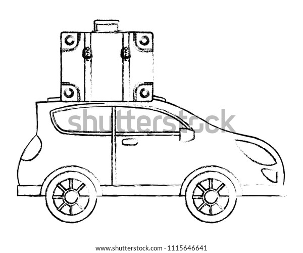 automobile with suitcase on\
roof travel