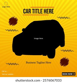 Automobile template for business advertisement social media post. Vector art design with yellow colors.