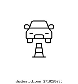 Prueba de automóviles en el icono de contorno de cono de carretera