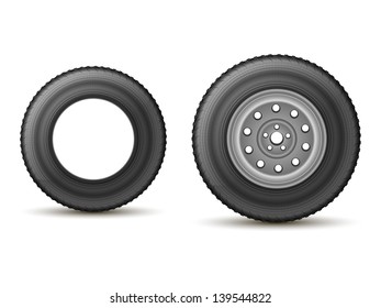 automobile tire with the drive and without the disc on a white background