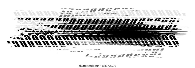 Automobile tire track vector illustration. Grunge automotive element useful for poster, print, flyer, booklet, brochure and leaflet design. Graphic image in black color on white background