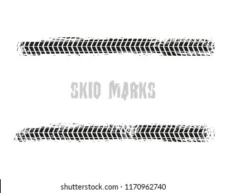 Automobile tire tracks vector illustration isolated on a white background.. Grunge element useful for poster, print, flyer, book, booklet, brochure and leaflet design. Editable  image in black color