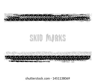 Automobile tire tracks vector illustration. Grunge automotive element useful for poster, print, flyer, book, booklet, brochure and leaflet design. Graphic image in black color isolated on a white back