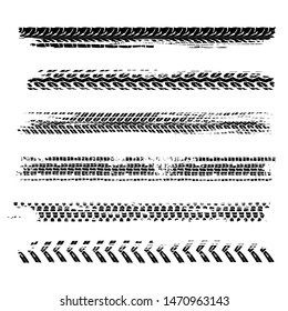 Automobile tire tracks vector illustration. Grunge automotive element useful for poster, print, flyer, book, booklet, brochure and leaflet design. Editable image in black color on a white background
