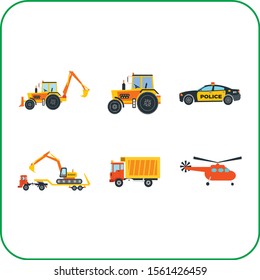 automobile transport for repair and construction flat icons illustration isolated on background