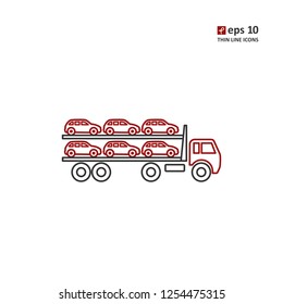 Automobile transporter - vector thin line icon on white background. Symbol for web, infographics, print design and mobile UX/UI kit. Vector illustration, EPS10.