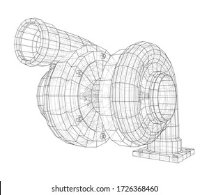 Automobile turbocharger concept outline. Vector rendering of 3d. Wire-frame style. The layers of visible and invisible lines are separated