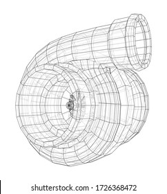 Automobile turbocharger concept outline. Vector rendering of 3d. Wire-frame style. The layers of visible and invisible lines are separated