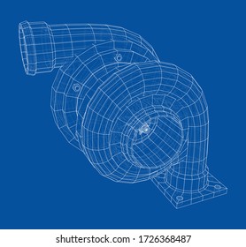 Automobile turbocharger concept outline. Vector rendering of 3d. Wire-frame style. The layers of visible and invisible lines are separated