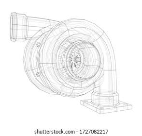 Automobile turbocharger concept outline. Vector rendering of 3d. Wire-frame style. The layers of visible and invisible lines are separated