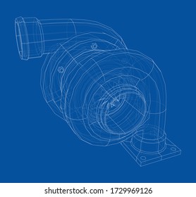 Automobile turbocharger concept outline. Vector rendering of 3d. Wire-frame style. The layers of visible and invisible lines are separated