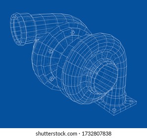 Automobile turbocharger concept outline. Vector rendering of 3d. Wire-frame style. The layers of visible and invisible lines are separated