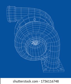 Automobile turbocharger concept outline. Vector rendering of 3d. Wire-frame style. The layers of visible and invisible lines are separated