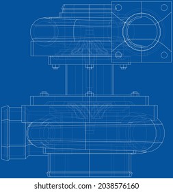 Automobile turbocharger concept outline. Vector rendering of 3d. Wire-frame style. Orthography or isometric