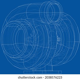 Automobile turbocharger concept outline. Vector rendering of 3d. Wire-frame style. Orthography or isometric