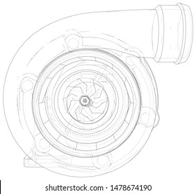 Automobile turbocharger outline vector illustrations. Vector rendering of 3d.