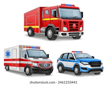 automobile of various emergency and rescue services car vector illustration isolated on white background