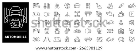 Automobile vector icons in line style. Automotive icons collection. Car related icons set.