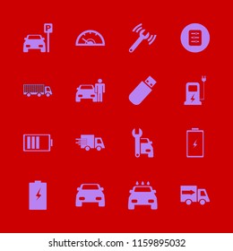 automobile vector icons set. with car repair, flash driver, parked car and battery in set