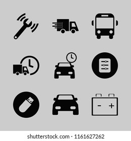automobile vector icons set. with filter, car battery, parking time and flash driver in set