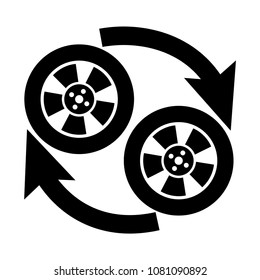 Automobile wheel changing glyph icon. Vector isolated illustration