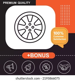 Automobile wheel icon. With orange and black background