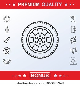 Icono de rueda de automóvil, signo, conjunto de vector, concepto de ilustración de contorno. Elementos vectoriales adicionales para su diseño. Ilustración del vector