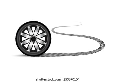 automobile wheel leaving a trace