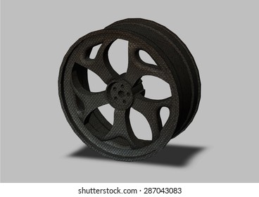 Automobile wheel on a gray background a close up