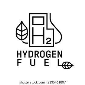 Automobiles with hydrogen motor sign. H2 fuel car. Ecological engine with zero emissions. Ecology, global warming, clean transportation. Editable vector illustration isolated on a white background.