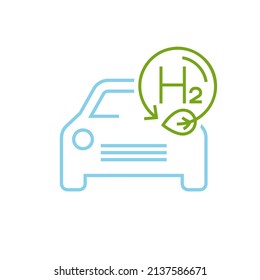 Automobiles with hydrogen motor sign. H2 fuel car. Ecological engine with zero emissions. Ecology, global warming, clean transportation. Editable vector illustration isolated on a white background.