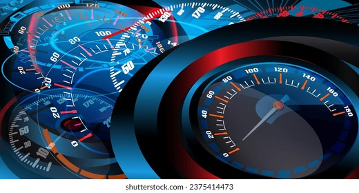 automotive acceleration technology background with analog speedometer gauge.