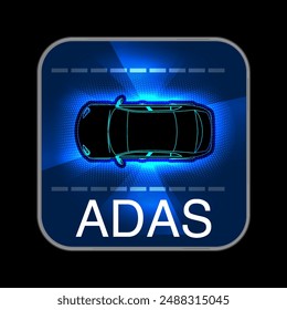 Automotive ADAS Icon Vektorgrafik Graphics für erweiterte Fahrerassistenzsysteme - Autonomes Fahren und Erkennen von Alarmen Smartphone App Vektorgrafik Icon.